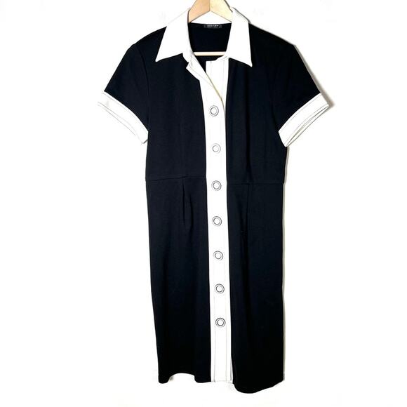Spense black and cream button down casual sheath dress size 6? b197 - Picture 1 of 3